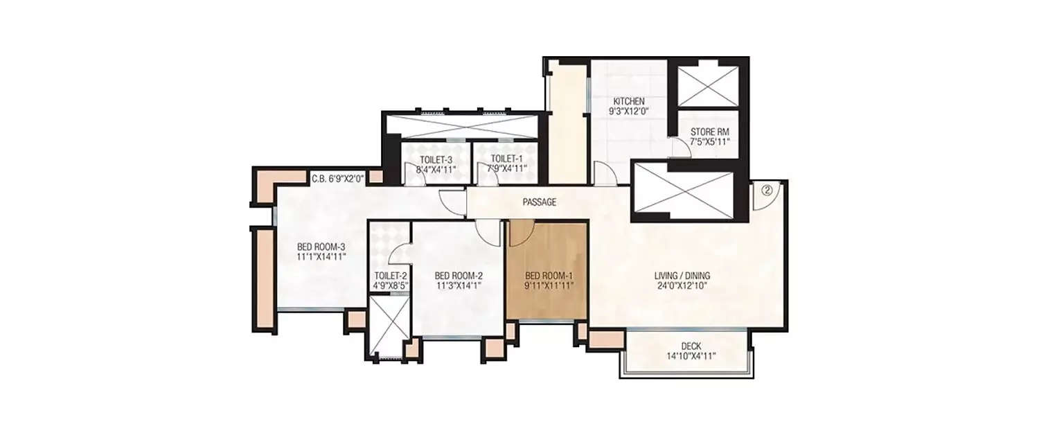 Floor plan for 3 BHK