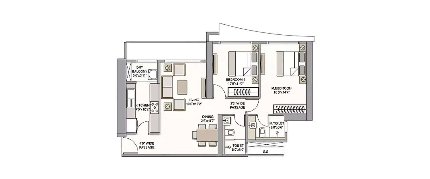 Floor plan for 2 BHK