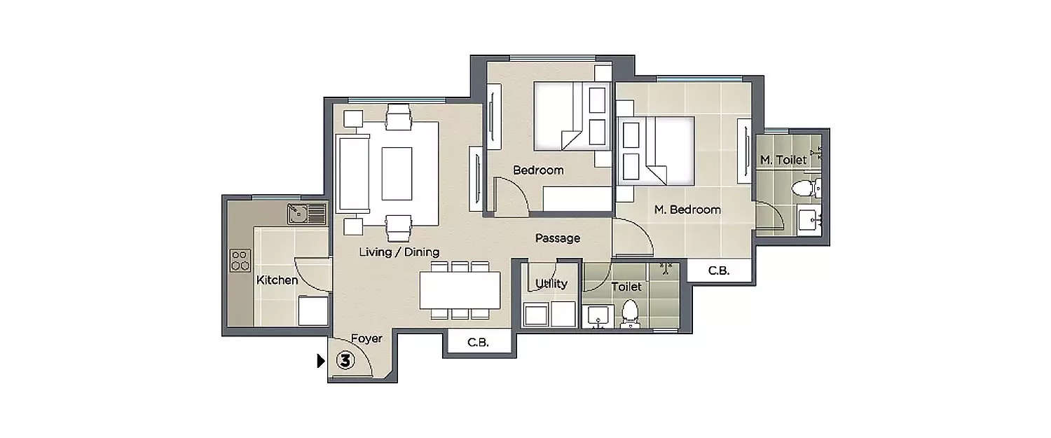 Floor plan for 2 BHK