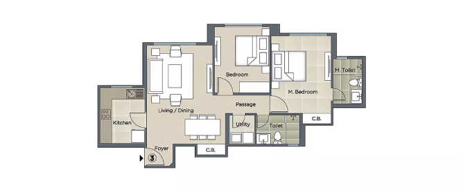 Hiranandani Skylark Enclave Ghodbunder Road - Floor plan 2 BHK 838 Sq.ft