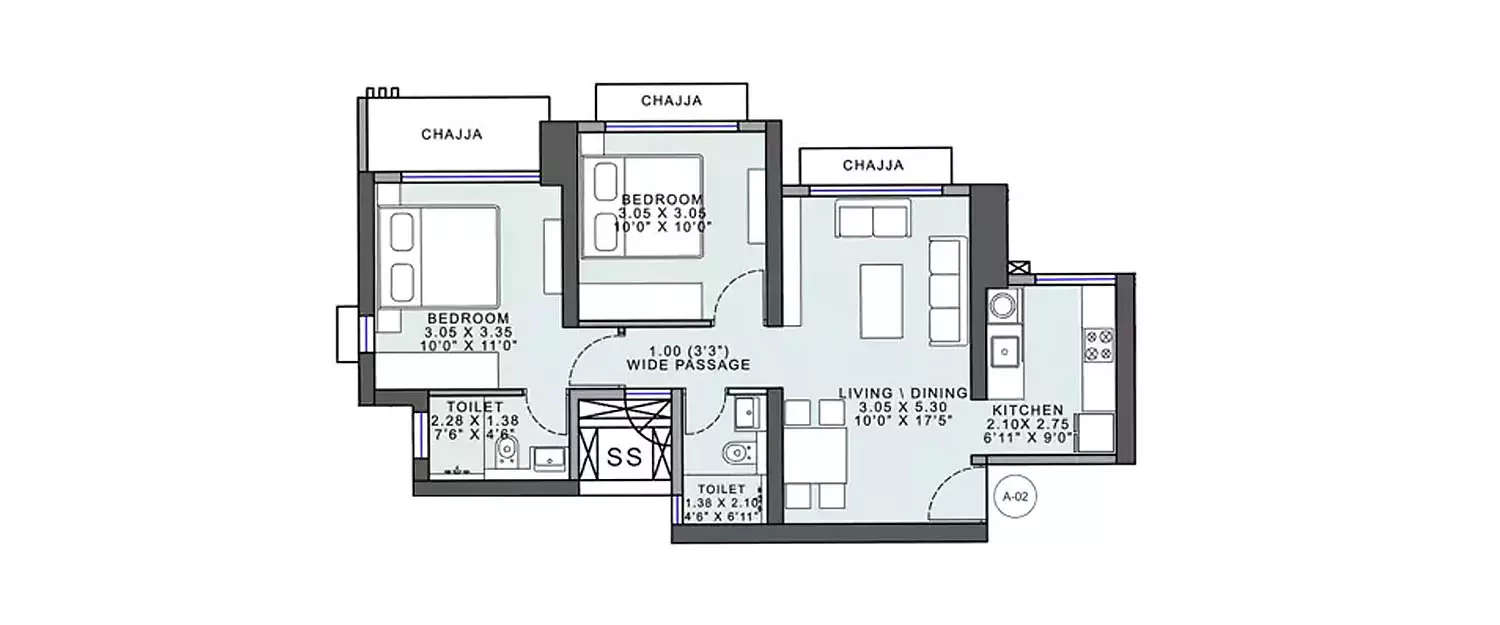 Floor plan for 2 BHK