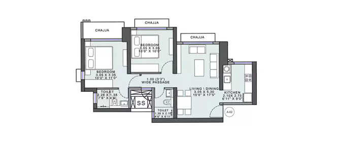 Wadhwa Codename Ultimous Mulund - Floor plan 2 BHK 584 Sq.ft
