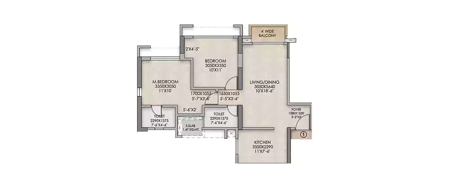 Floor plan for 2 BHK