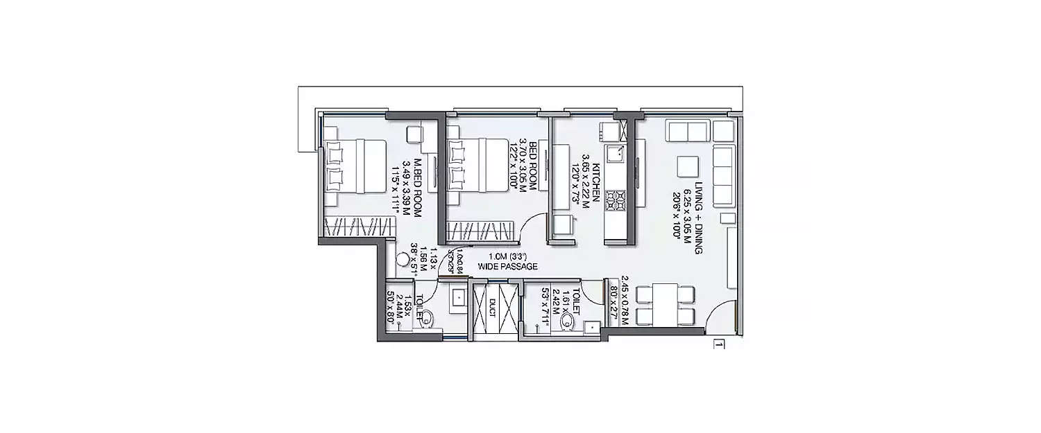 Floor plan for 2 BHK