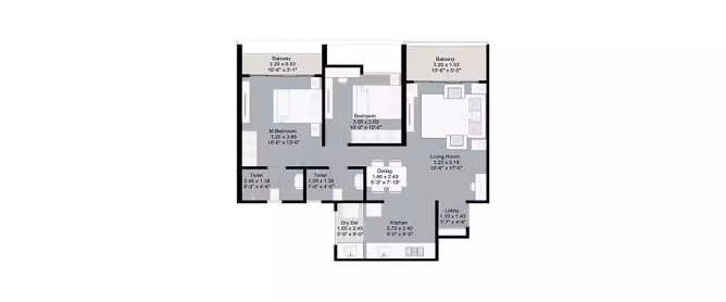 Kohinoor West View Wakad - Floor plan 2 BHK 884 Sq.ft