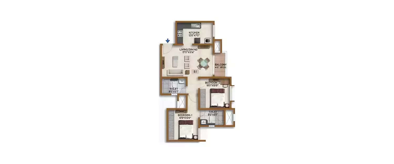 Floor plan for 2 BHK