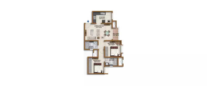 Prestige Finsbury Park Hyde Gummanahalli - Floor plan 2 BHK 955 Sq.ft