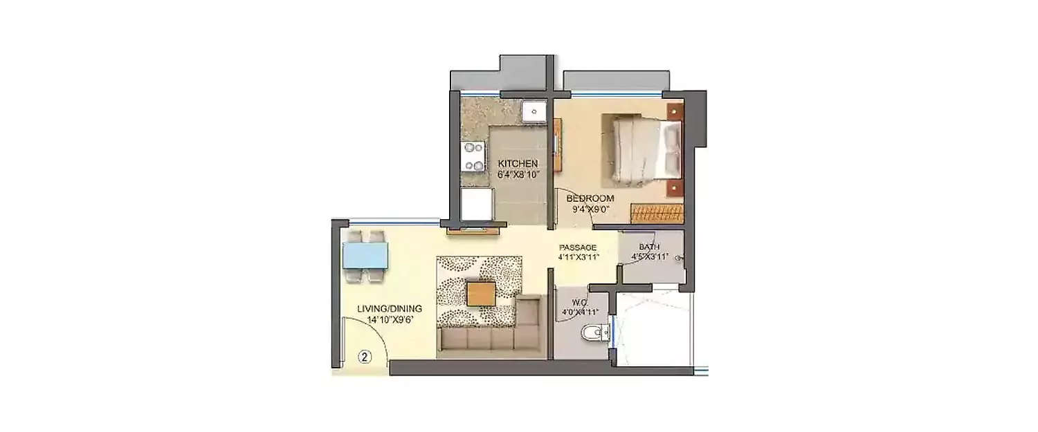 Floor plan for 1 BHK
