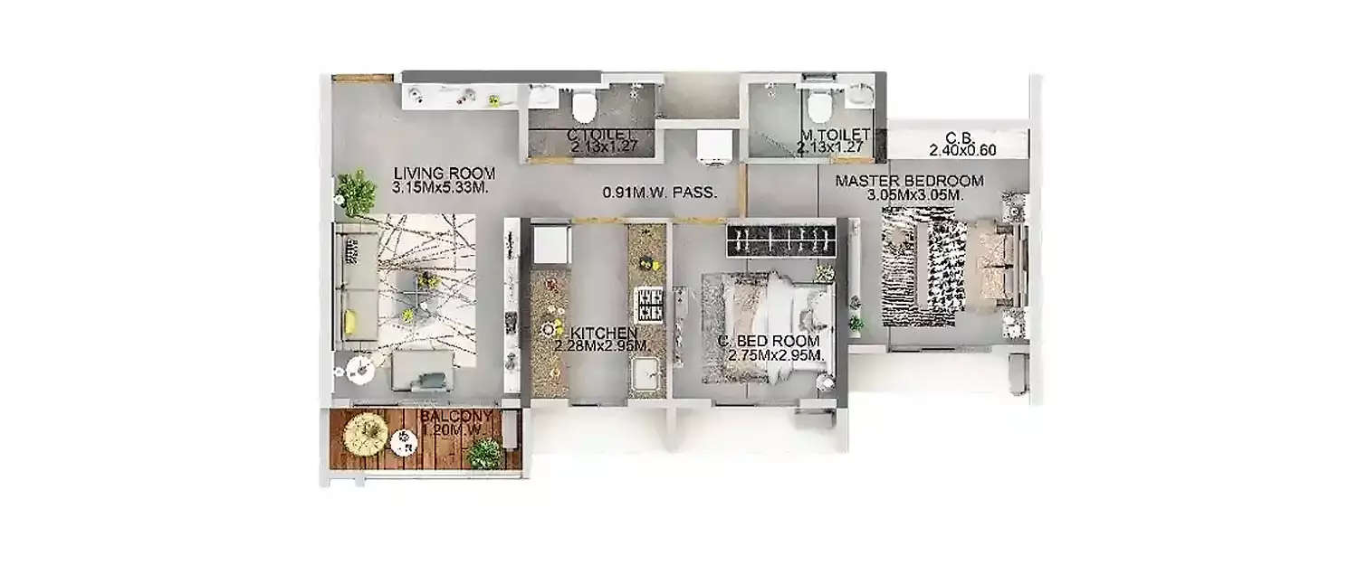 Floor plan for 2 BHK