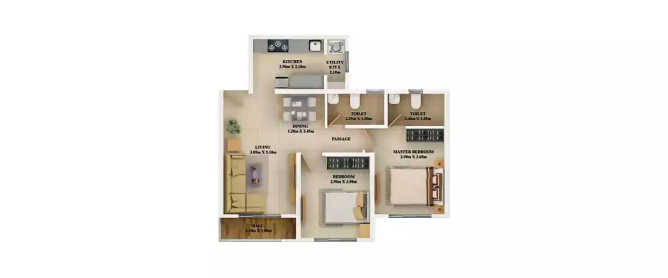 Dosti Heron Balkum - Floor plan 2 BHK 552 Sq.ft