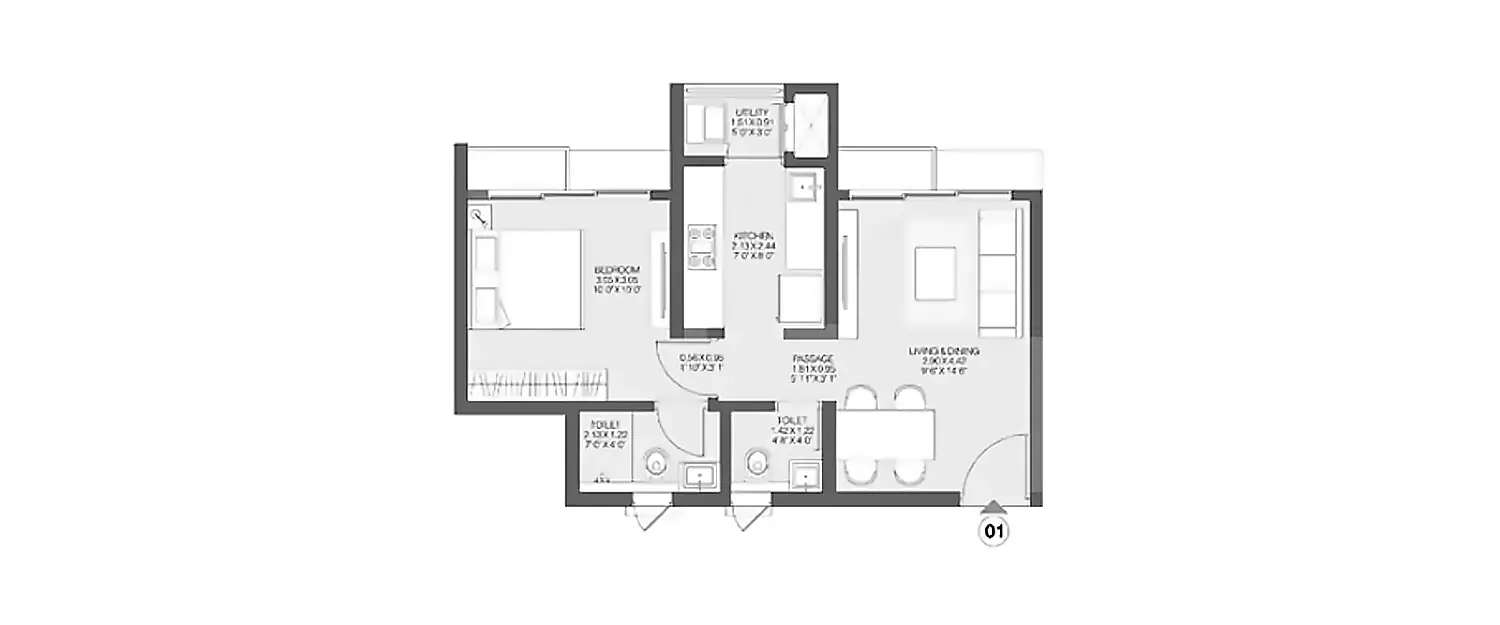 Floor plan for 1 BHK
