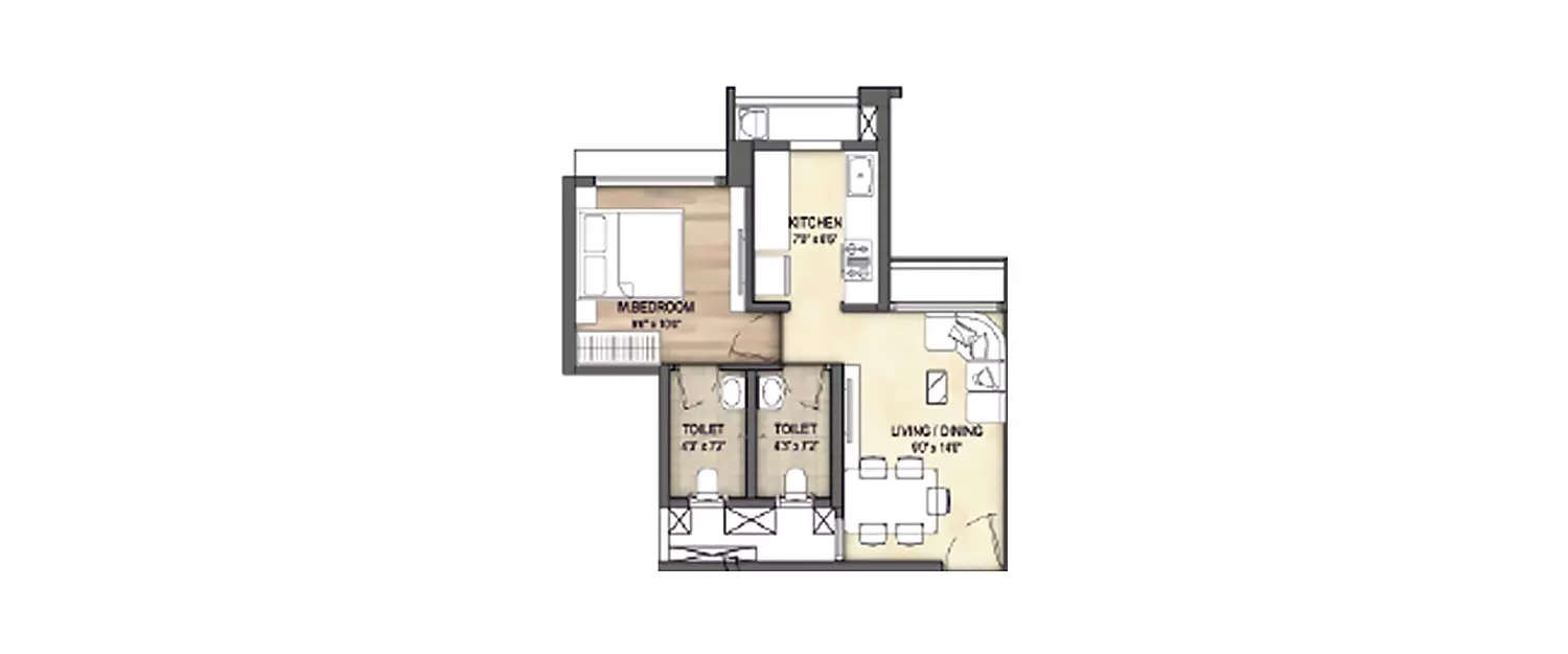 Floor plan for 1 BHK