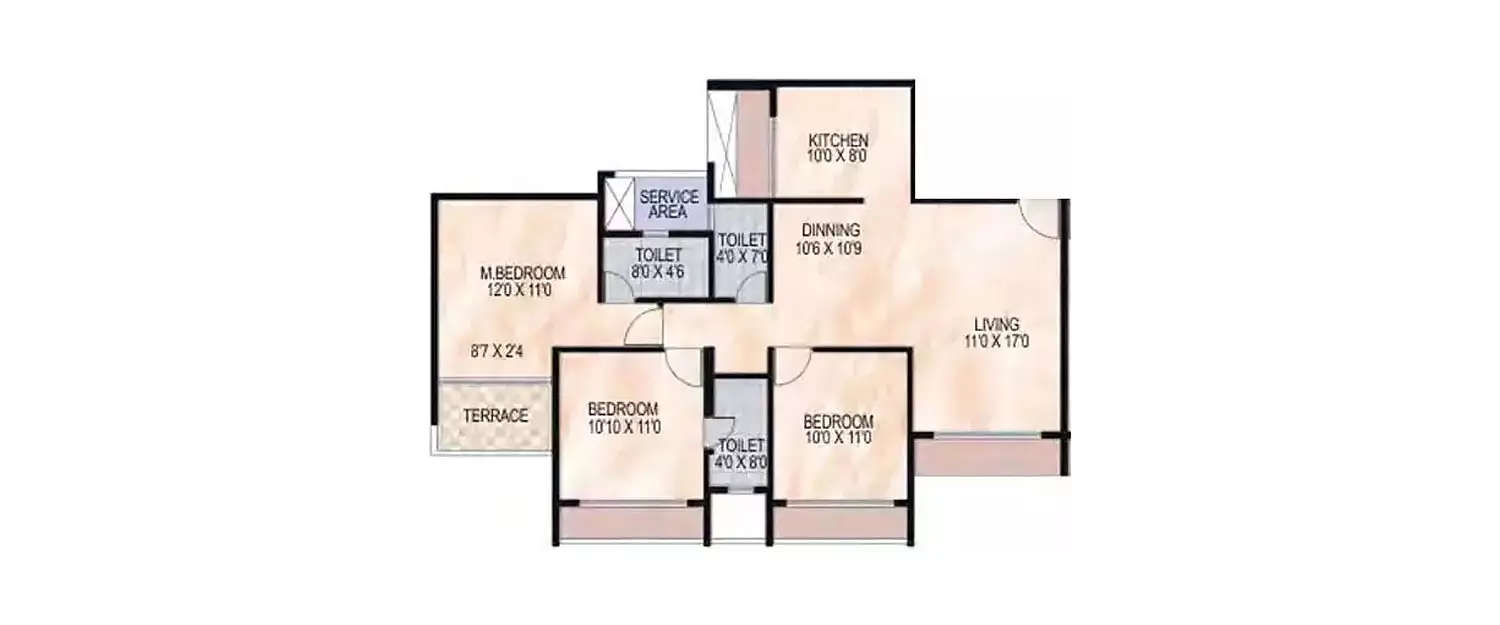 Floor plan for 3 BHK