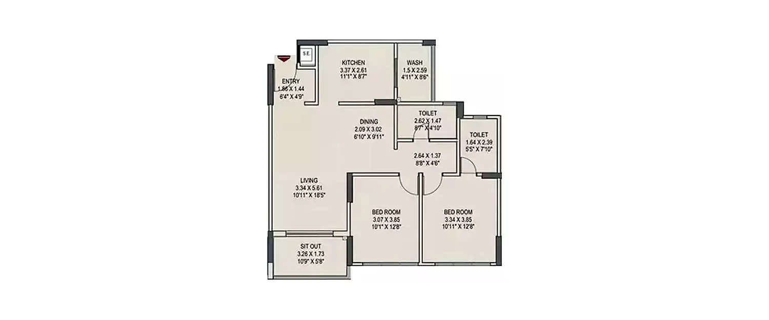 Floor plan for 2 BHK