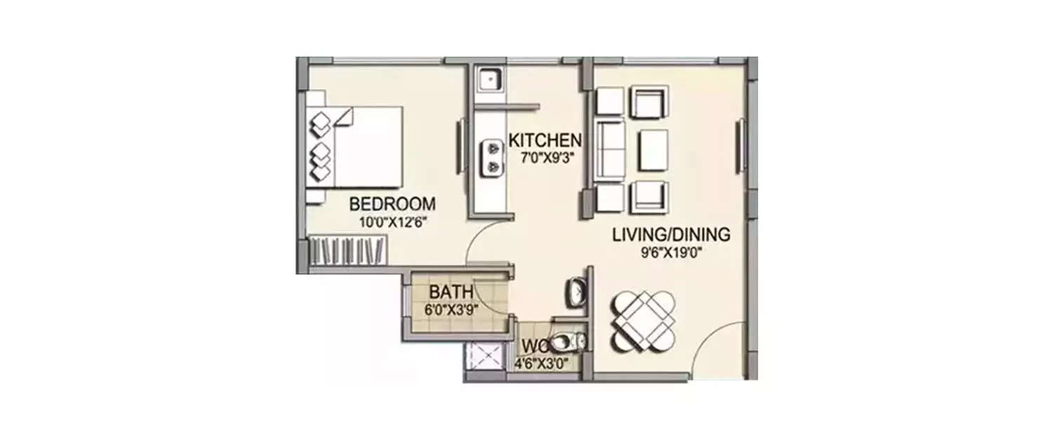 Floor plan for 1 BHK