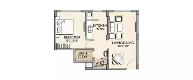 Pride Horizon Anekal - Floor plan 1 BHK 445 Sq.ft