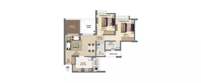 Pride Kingsbury Charholi - Floor plan 2 BHK 579 Sq.ft