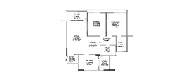 Pride Palatia II HBR Layout - Floor plan 2 BHK 1140 Sq.ft