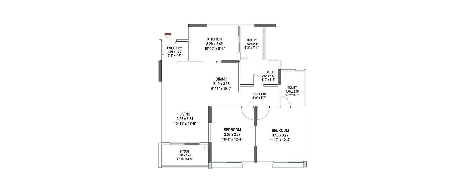Floor plan for 2 BHK