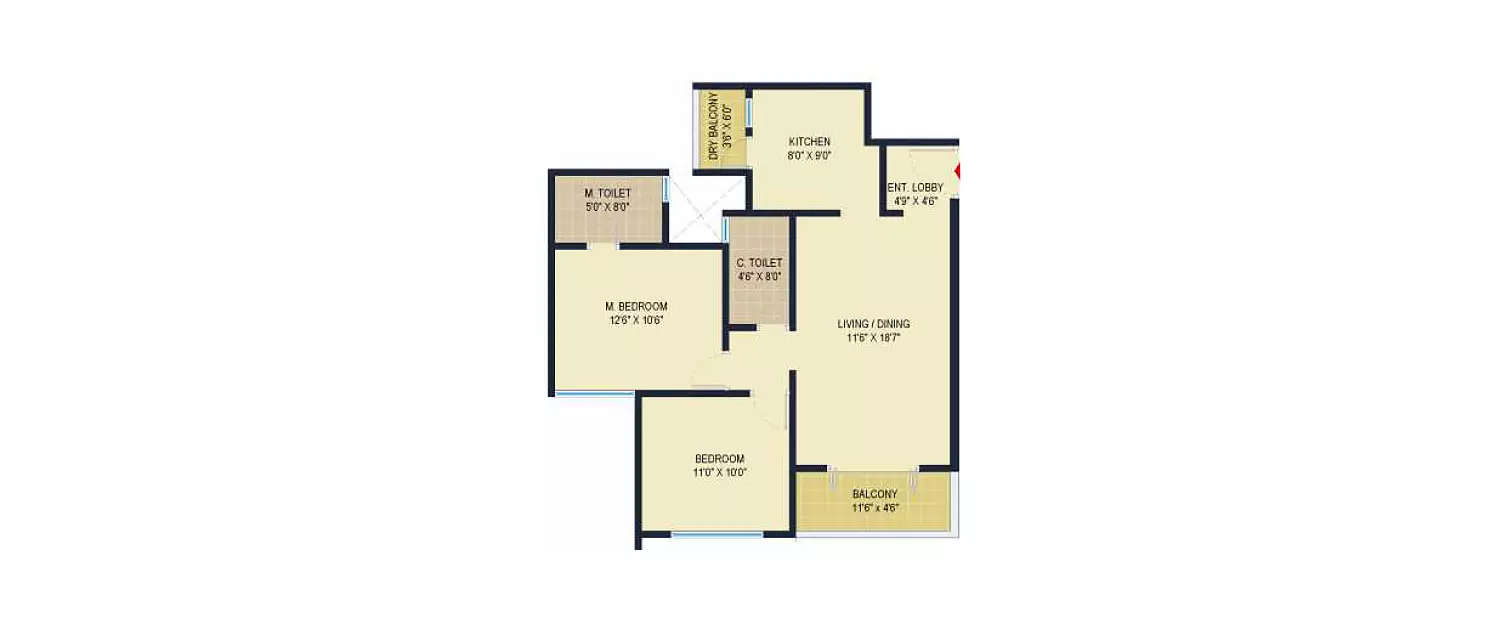 Floor plan for 2 BHK