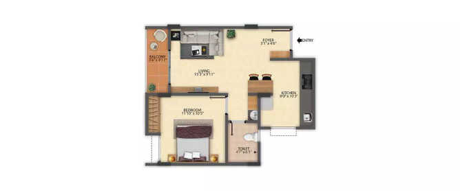Pride Sunrise Jigani - Floor plan 1 BHK 570 Sq.ft