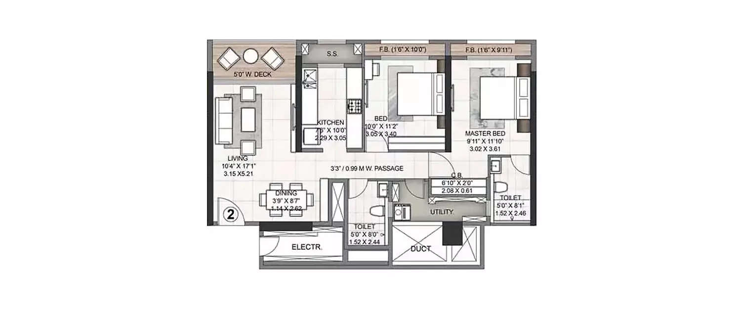 Floor plan for 1 BHK