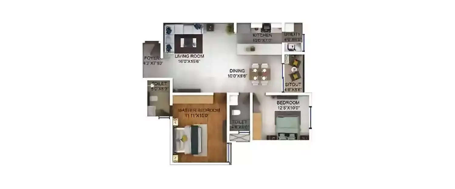 Floor plan for 2 BHK