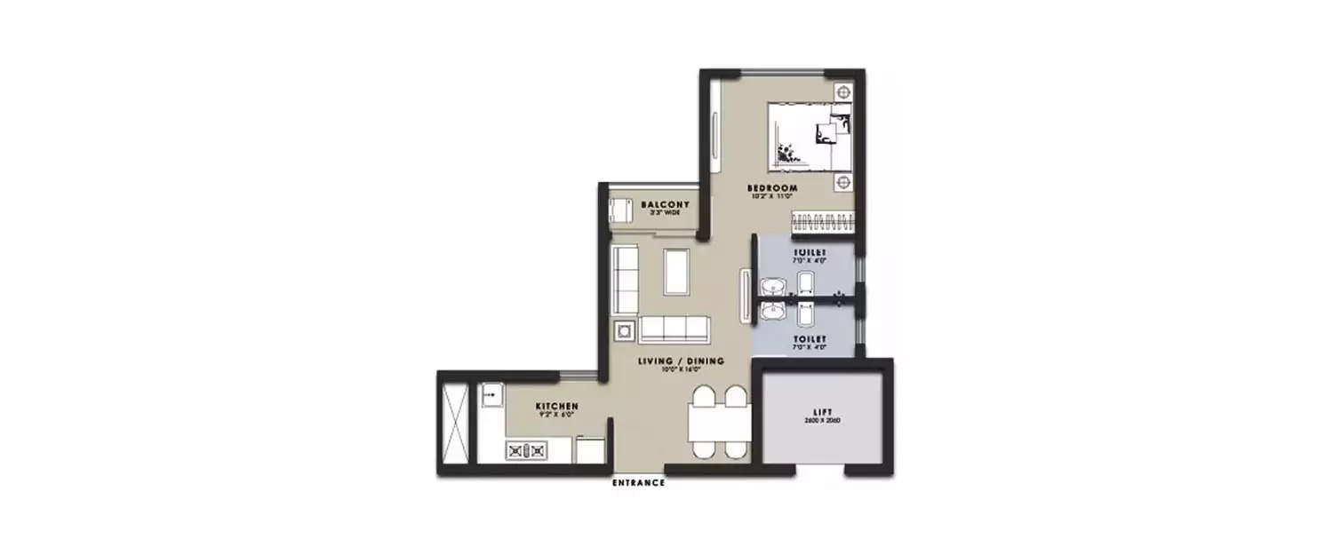 Floor plan for 1 BHK
