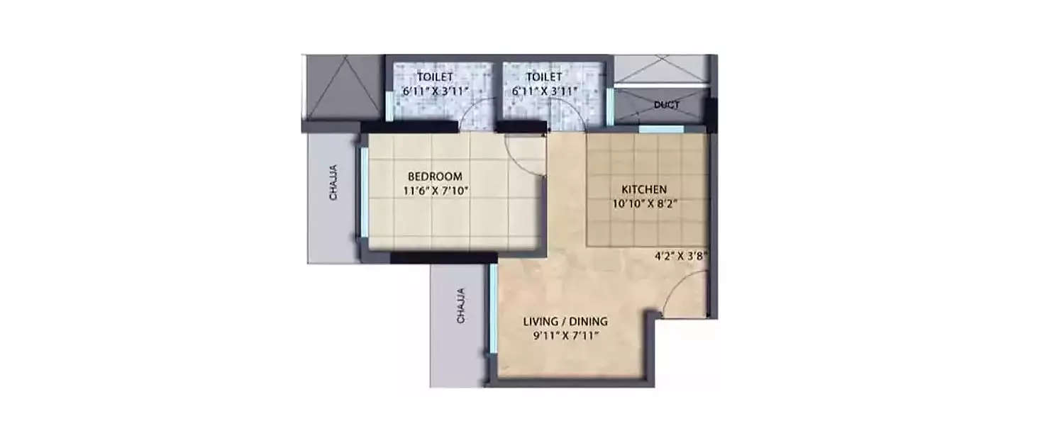 Floor plan for 1 BHK