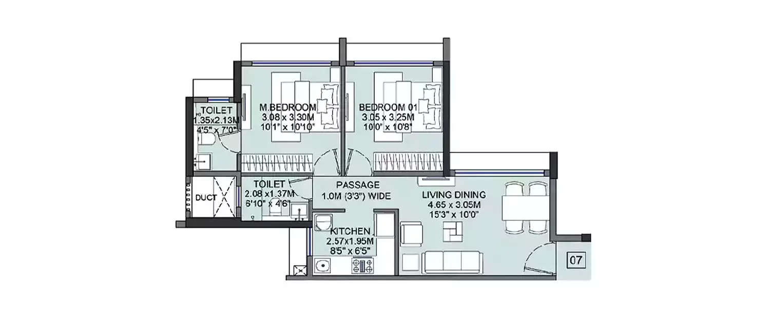 Floor plan for 2 BHK