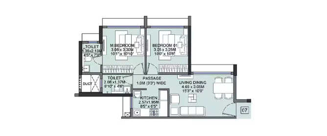 Wadhwa Dukes Horizon Chembur - Floor plan 2 BHK 536 Sq.ft