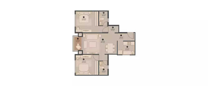Hiranandani Octavius Egattur - Floor plan 2 BHK 1025 Sq.ft