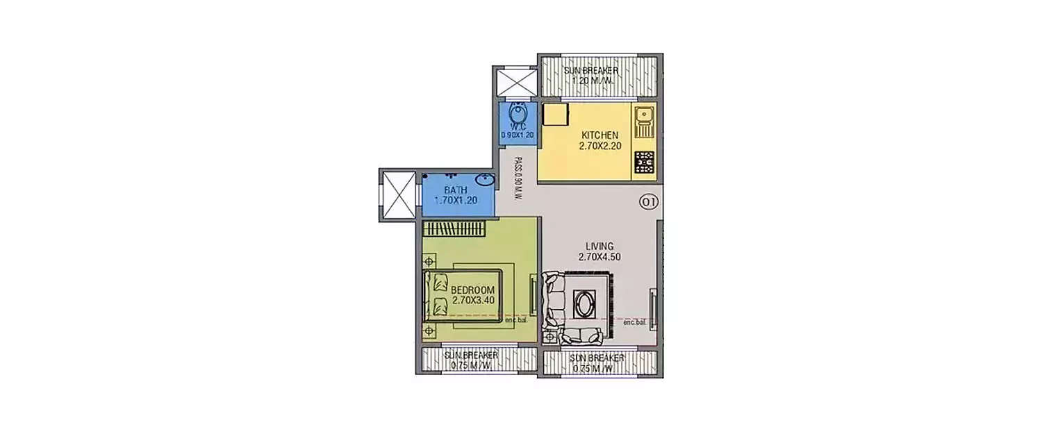 Floor plan for 1 BHK