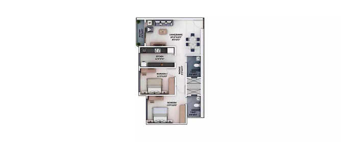 Supreme Elenor Chembur - Floor plan 2 BHK 736 Sq.ft