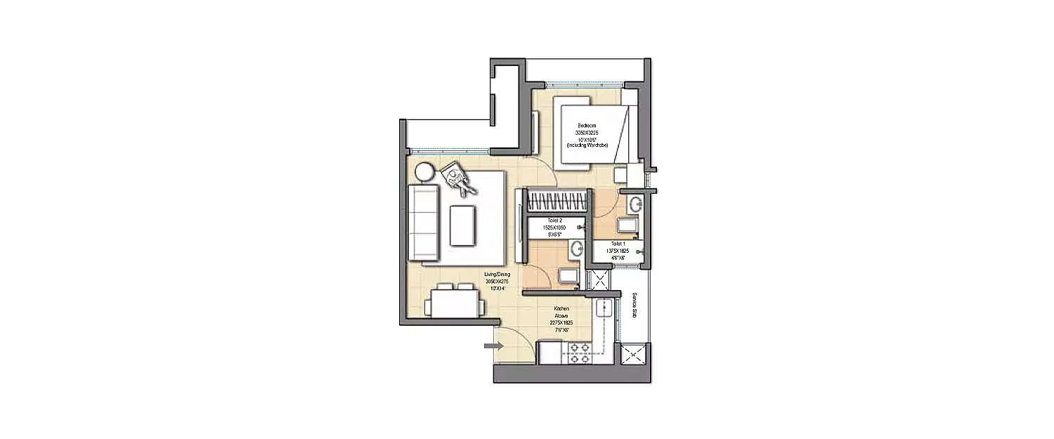 Floor plan for 1 BHK