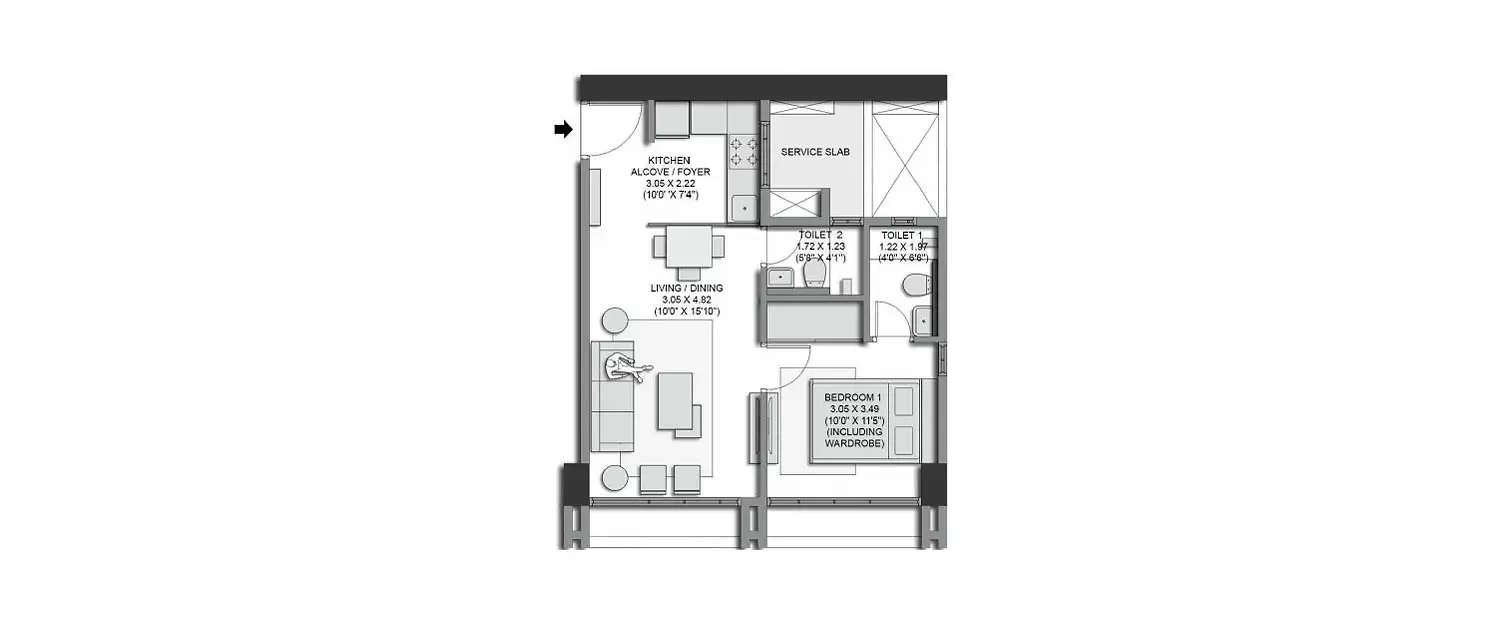 Floor plan for 1 BHK