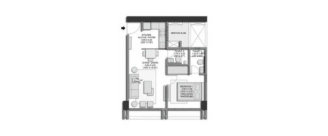 Transcon Passcode All Stars Andheri - Floor plan 1 BHK 397 Sq.ft