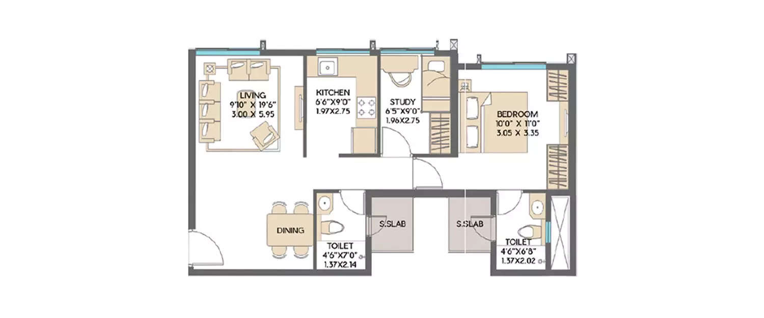 Floor plan for 1.5 BHK