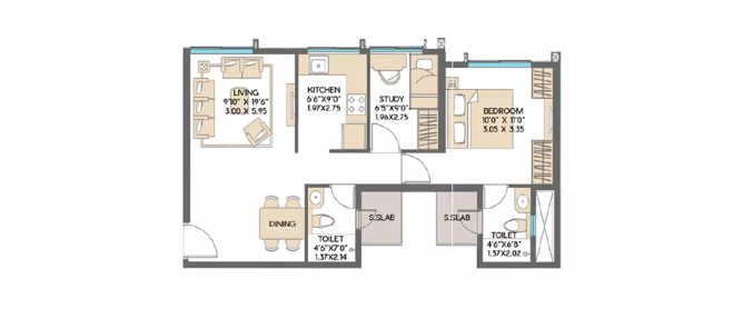 Sarova Aquila Kandivali - Floor plan 1.5 BHK 600 Sq.ft