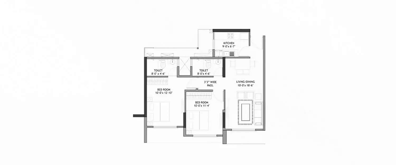 Floor plan for 2 BHK