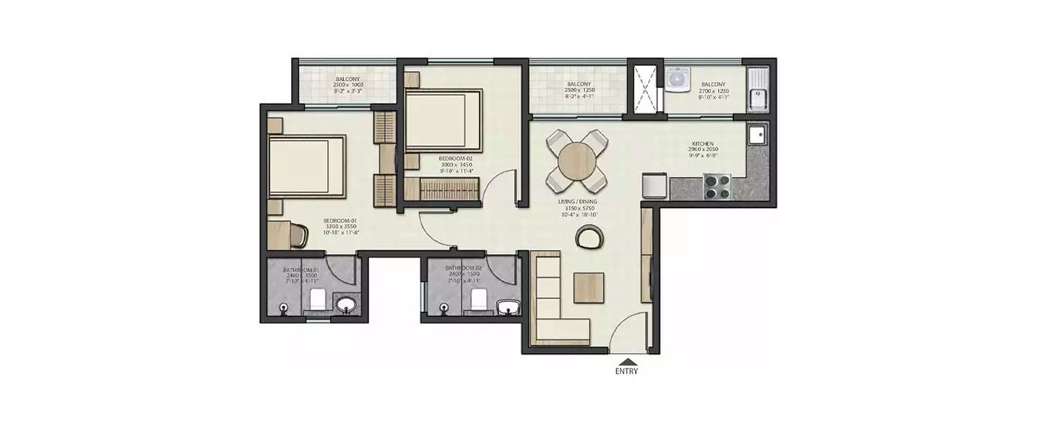 Floor plan for 2 BHK