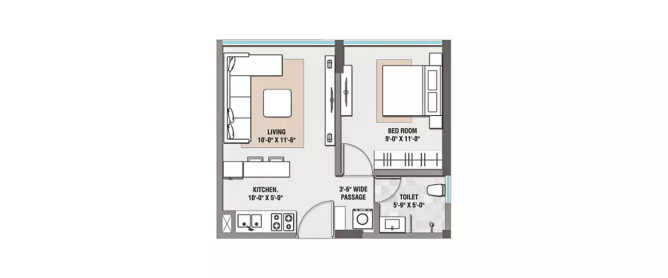Rustomjee Bella Bhandup - Floor plan 1 BHK 326 Sq.ft