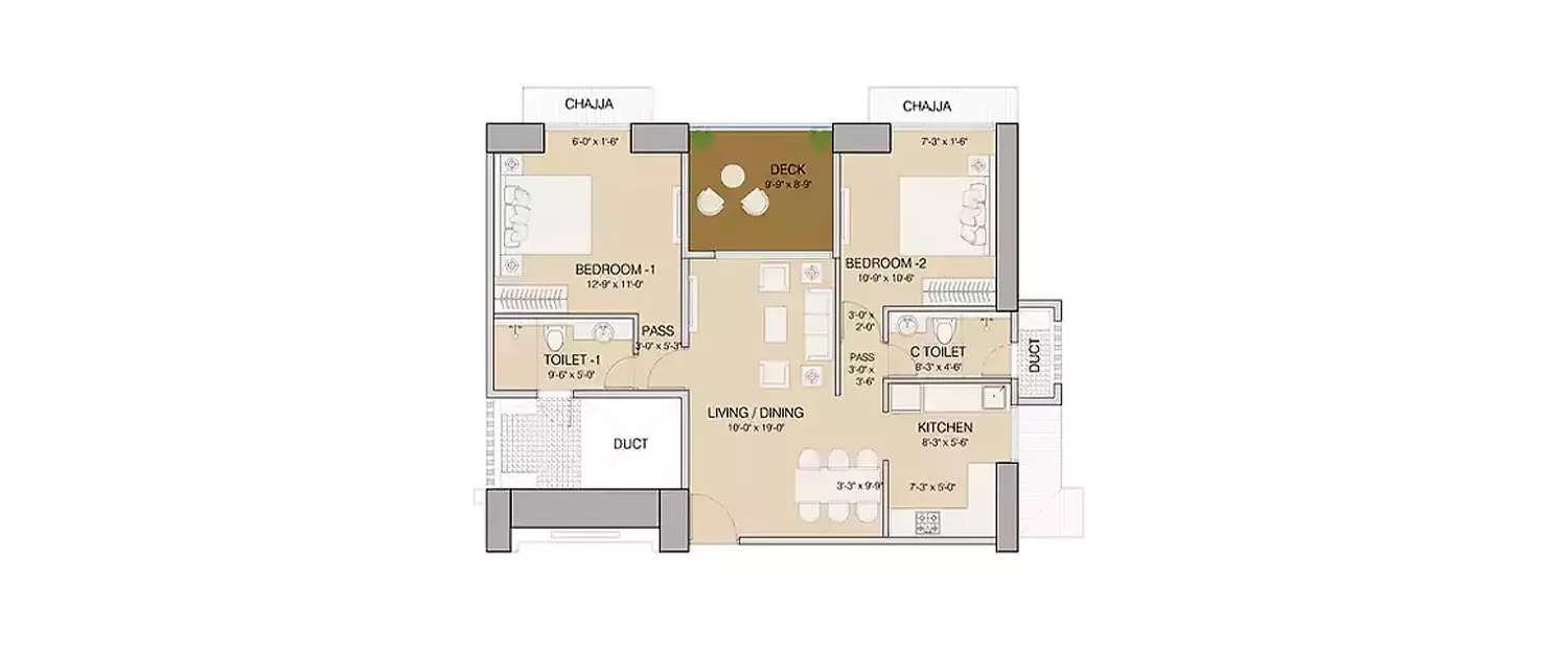Floor plan for 2 BHK