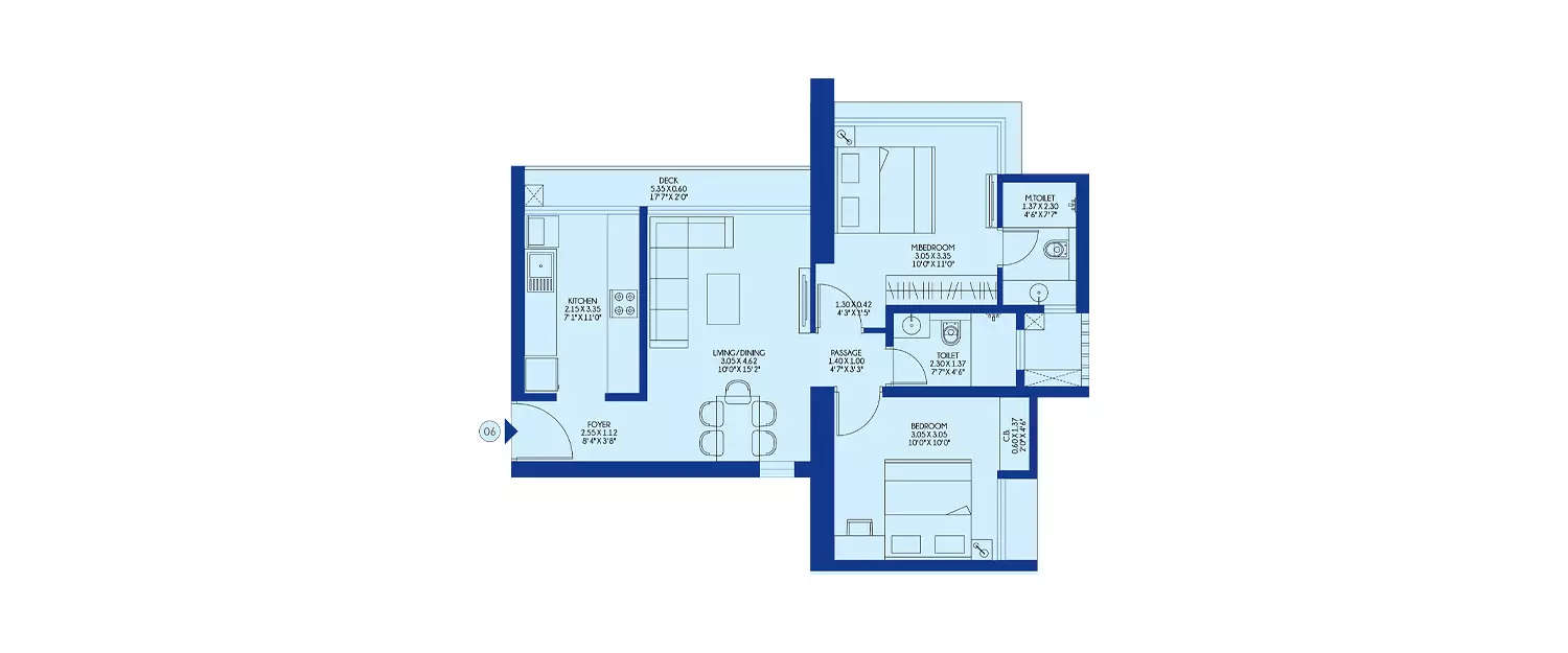 Floor plan for 2 BHK