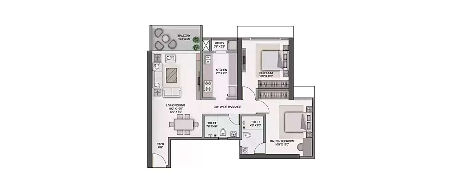 Floor plan for 2 BHK