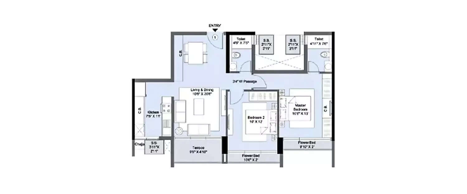 Floor plan for 2 BHK