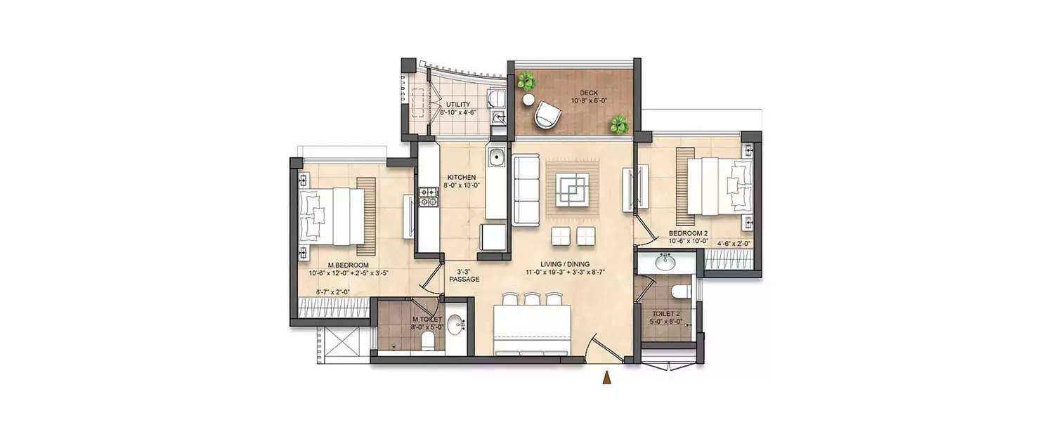 Floor plan for 2 BHK