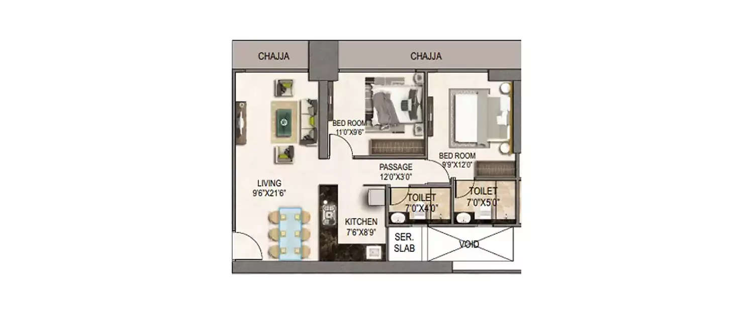 Floor plan for 2 BHK