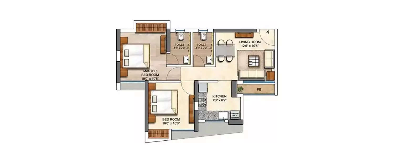 Floor plan for 2 BHK