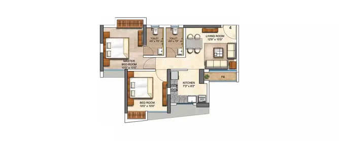 Runwal Eirene Balkum - Floor plan 2 BHK 531 Sq.ft